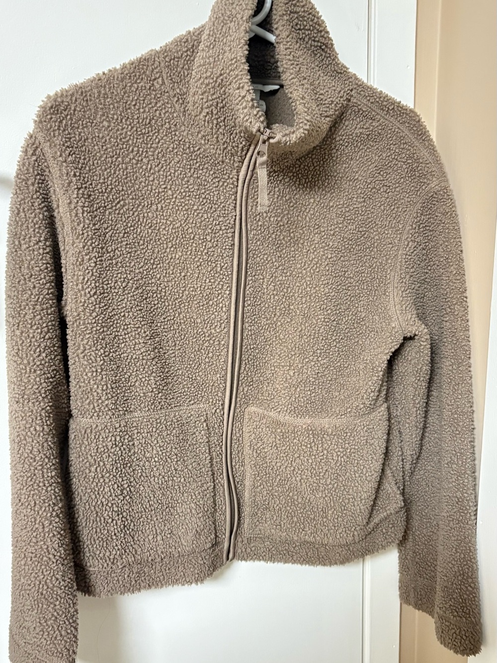 H&M Taupe Teddy Sherpa Zip-Up Jacket